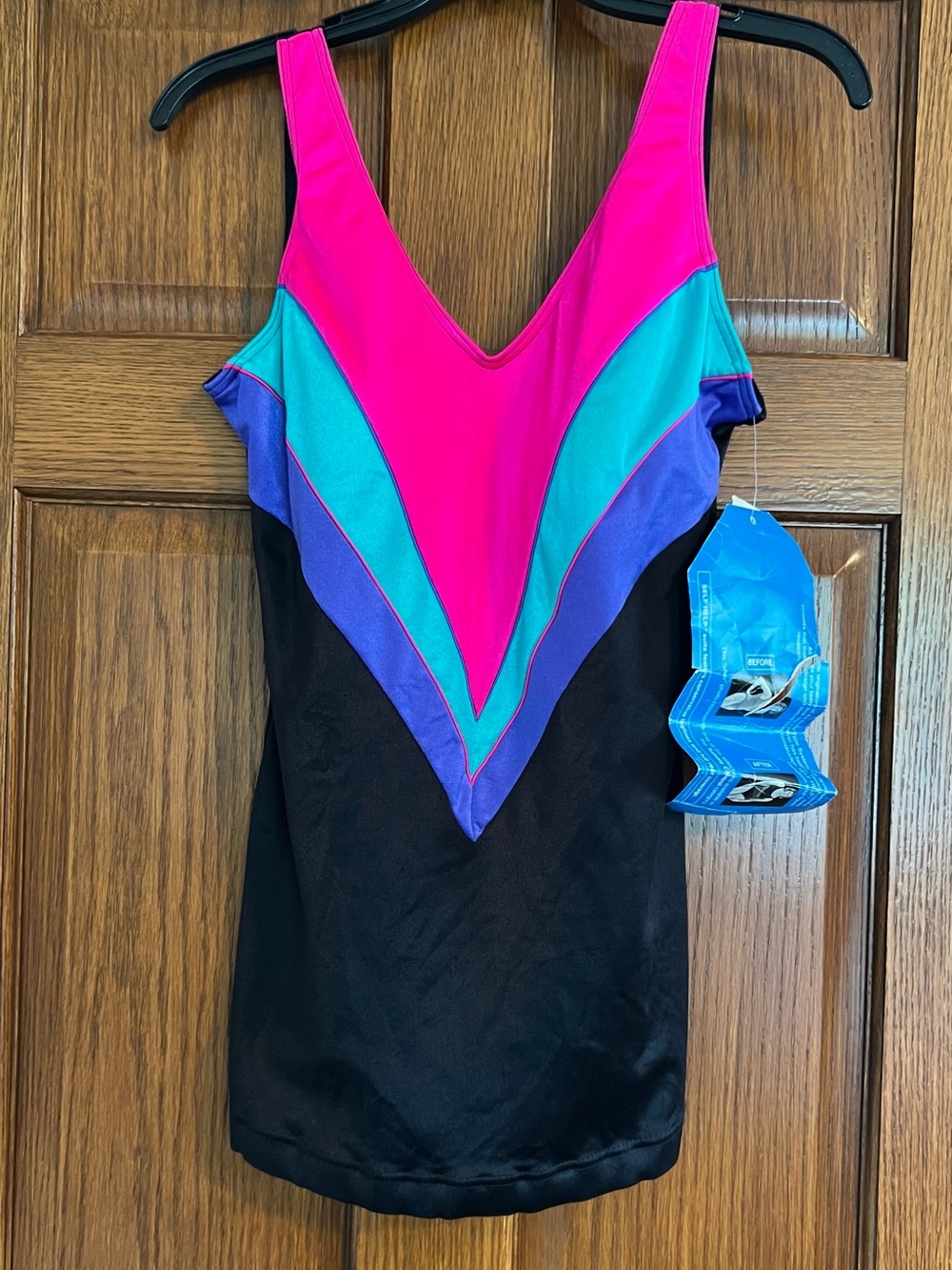 Vintage 80s Baltex Body ID Swimsuit Size 16 Tummy Control Color Block New NOS